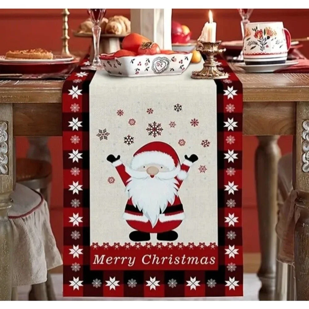 Christmas Table Runner 13x72 Santa Merry Christmas Linen